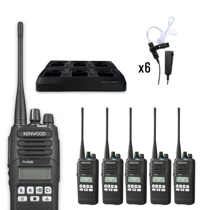 Kenwood TK-3710 6 Pack | Earpieces + 6 Bay Charger