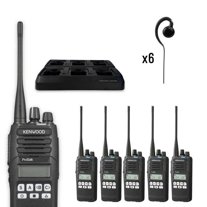 Kenwood TK-3710 6 Pack | Earpieces + 6 Bay Charger