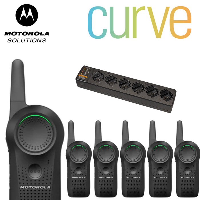 Motorola CURVE Enhanced Digital Radio Device 6 Pack + 1 x MOTOROLA 6 BAY CHARGER | *EOFY SALE* FREE EARPIECES!