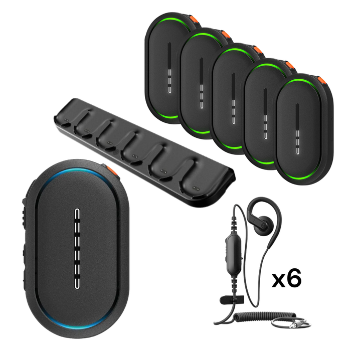 Motorola WAVE TLK 25 6-Pack (WAVE PTX) | Earpieces Included + Optional 6-Bay Charger