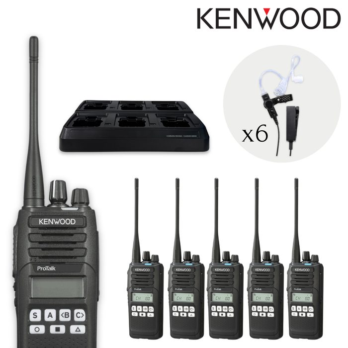 Kenwood TK-3710 | Deluxe 6 Pack (Multi-Bay Charger & Audio Accessories)