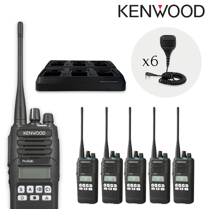 Kenwood TK-3710 | Deluxe 6 Pack (Multi-Bay Charger & Audio Accessories)