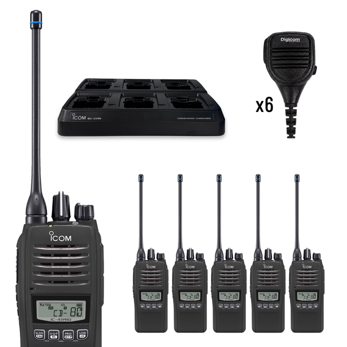 Icom IC-41 Pro 6 Pack | Speaker Mics + 6 Bay Charger
