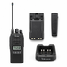 Icom walkie-talkie radio set with a handheld unit, battery charger, and two battery packs on a clean white background.