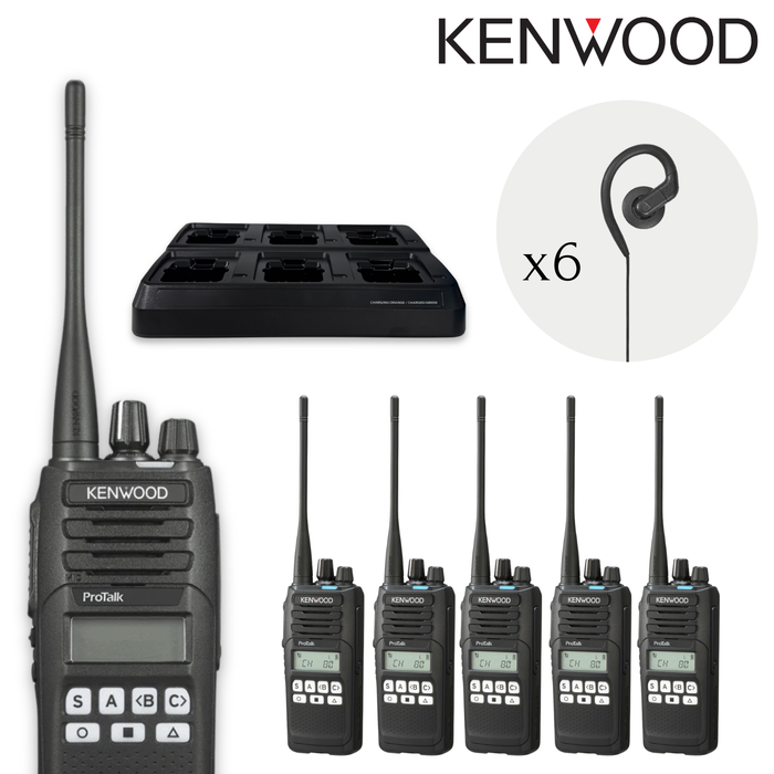 Kenwood TK-3710 | Deluxe 6 Pack (Multi-Bay Charger & Audio Accessories)