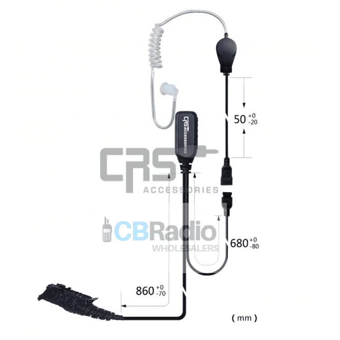 2 Wire Moulded Long Acoustic Tube Earpiece with Inline PTT-Microphone to suit Motorola DP2000e, DP3000e Series