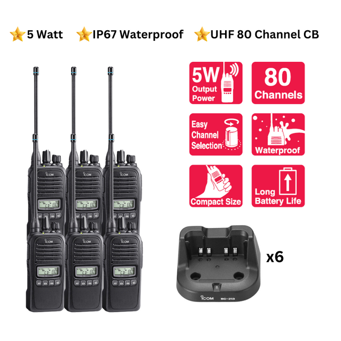 Icom IC-41 Pro UHF CB Portable Handheld Two Way Radio - 6 Pack