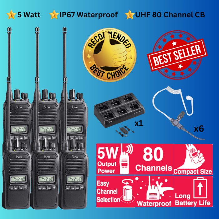 Icom IC-41 Pro UHF CB Portable Handheld Two Way Radio - Security & Retail 6 Pack