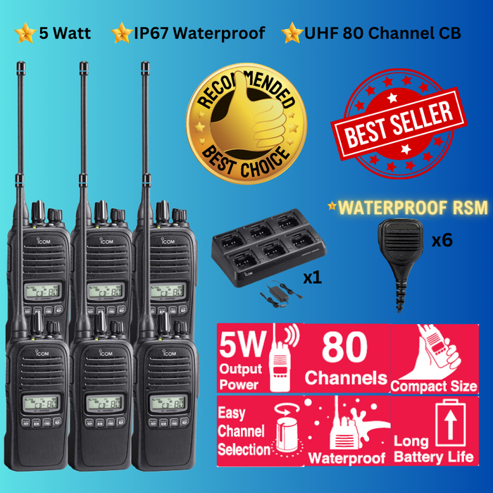 Icom IC-41 Pro UHF CB Portable Handheld Two Way Radio - Tradie 6 Pack