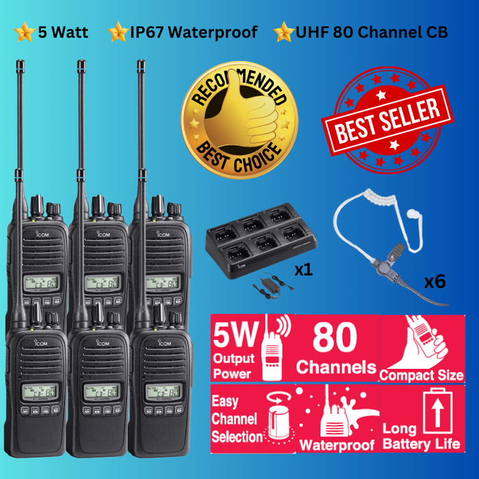 Icom IC-41 Pro UHF CB Portable Handheld Two Way Radio – Security & Retail 6 Pack
