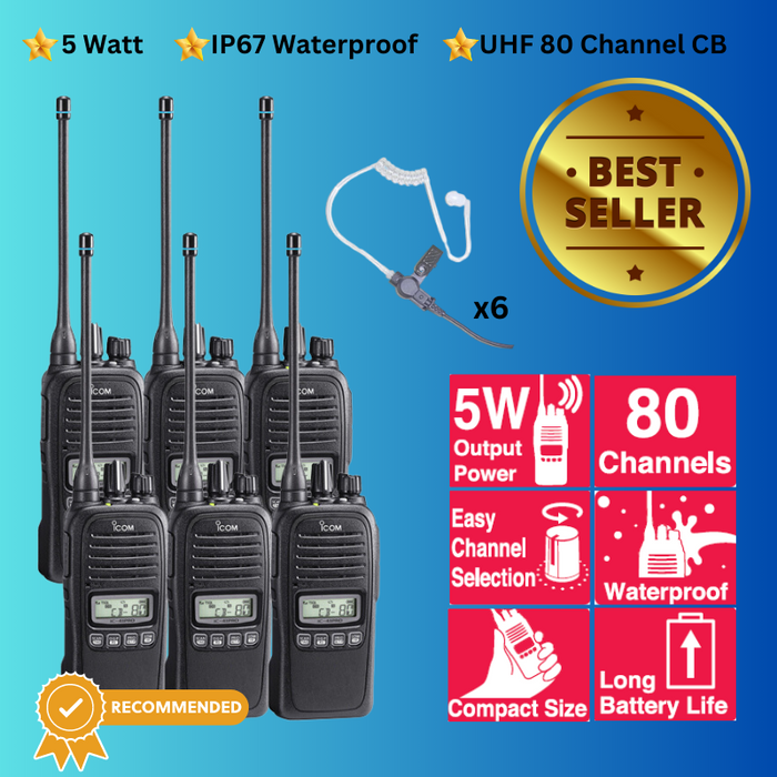 Icom IC-41 Pro UHF CB Portable Handheld Two Way Radio – Security & Retail Basic 6 Pack